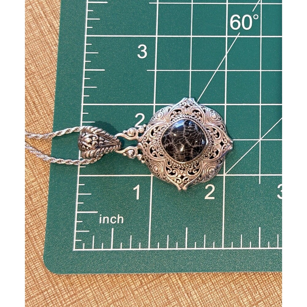 Artisan of Bali SARDA 925 Sterling Silver Black Coral Pendant Necklace - Picture 10 of 10